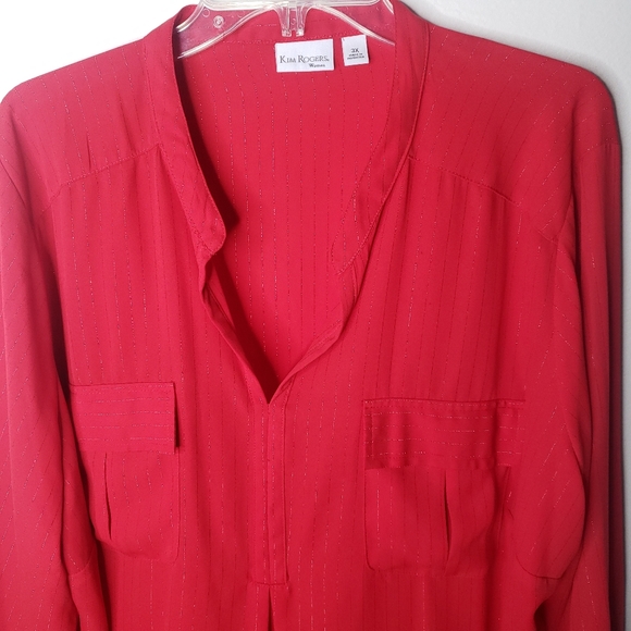 Kim Rogers Woman Red Chiffon Blouse Roll Tab Sleeves Plus Size 3X - Picture 7 of 13
